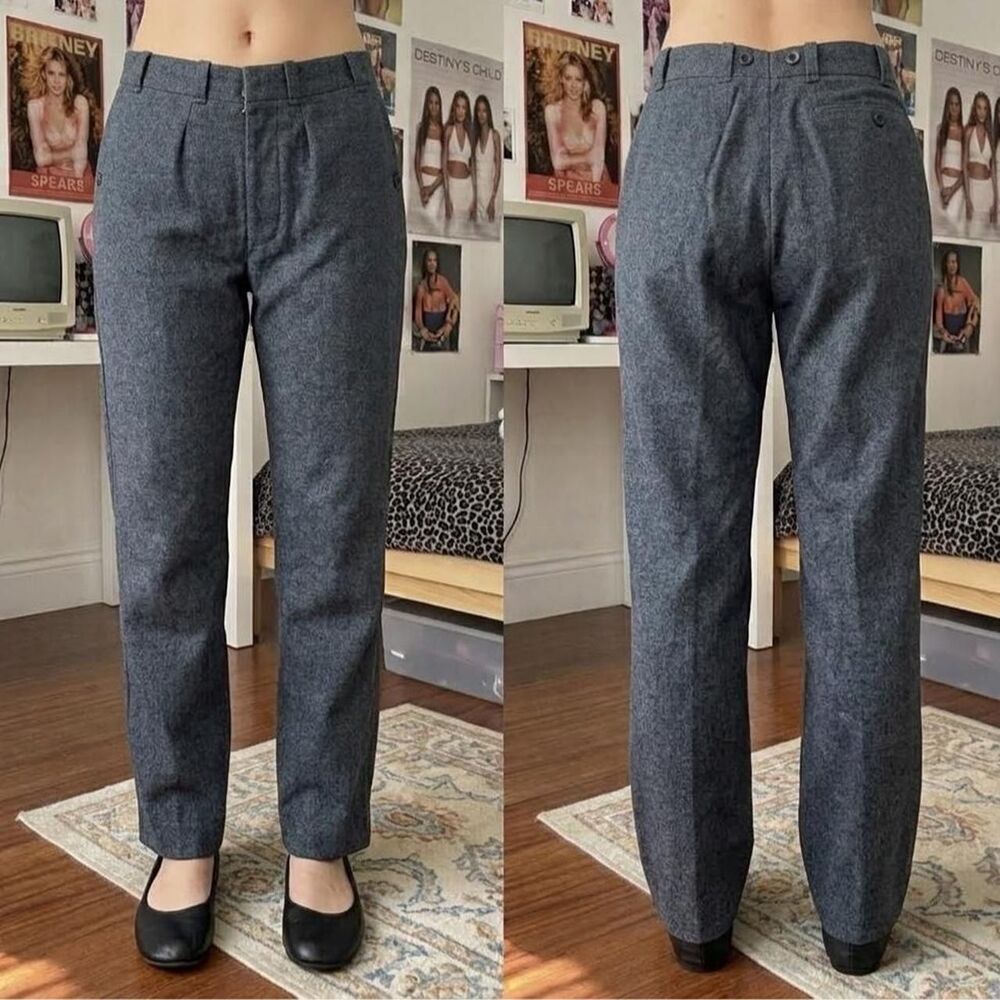 Vintage 70s Swiss Army Wool Trousers Pleated Charcoal Pants Waist 27 28 Military